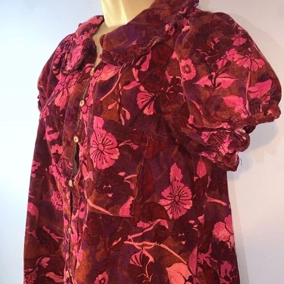 Pilcro corduroy button down Peter Pan collar short sleeve Keira pink dress S - Picture 7 of 11